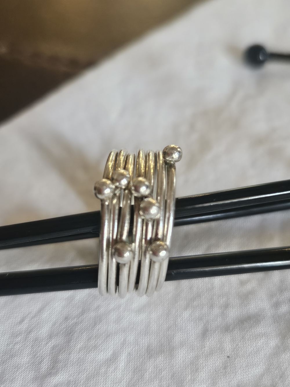 Silver Multi-Band Ring with Ball Accents - Silver
